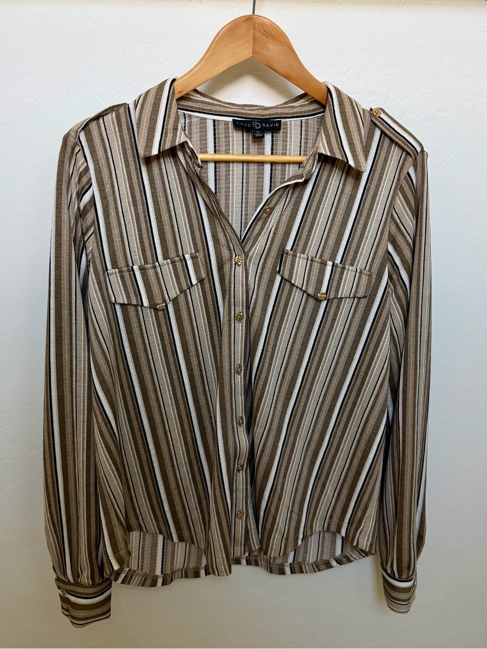 Fred David Striped Button-Up Shirt in Brown and Cream